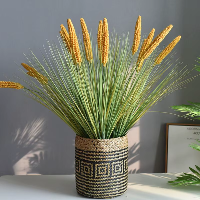 Mir à fleurs en paille tissé à la main, panier de rangement domestique, vase créatif, vase à fleurs séchées, conteneur de plantes vertes pour la décoration intérieure