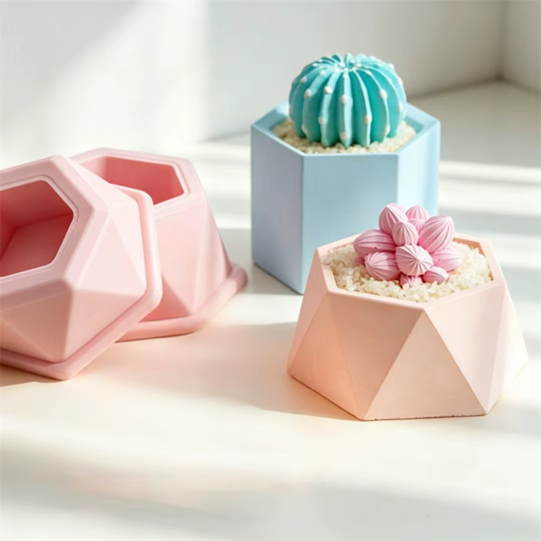 Moule en silicone pour pot de succulentes hexagonal rond en béton, pot de fleurs en ciment, pot à pierre aromatique en plâtre, décoration d'intérieur en plâtre