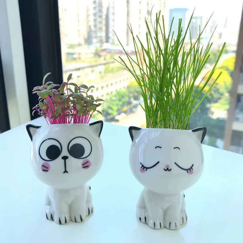 Pot de fleurs en céramique en forme de chat