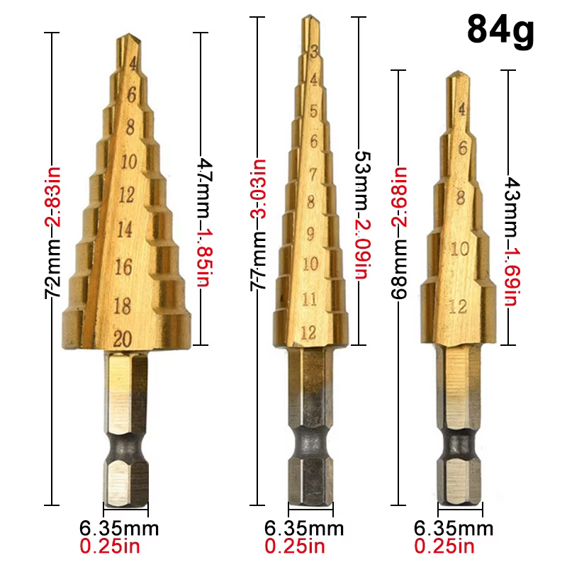 Foret étagé à tige hexagonale plaquée titane, rainure droite, ensemble d'accessoires d'outils, offres de forets Wildoda, 3mm, 12/4mm, 12/4mm, 20/4mm, 32mm