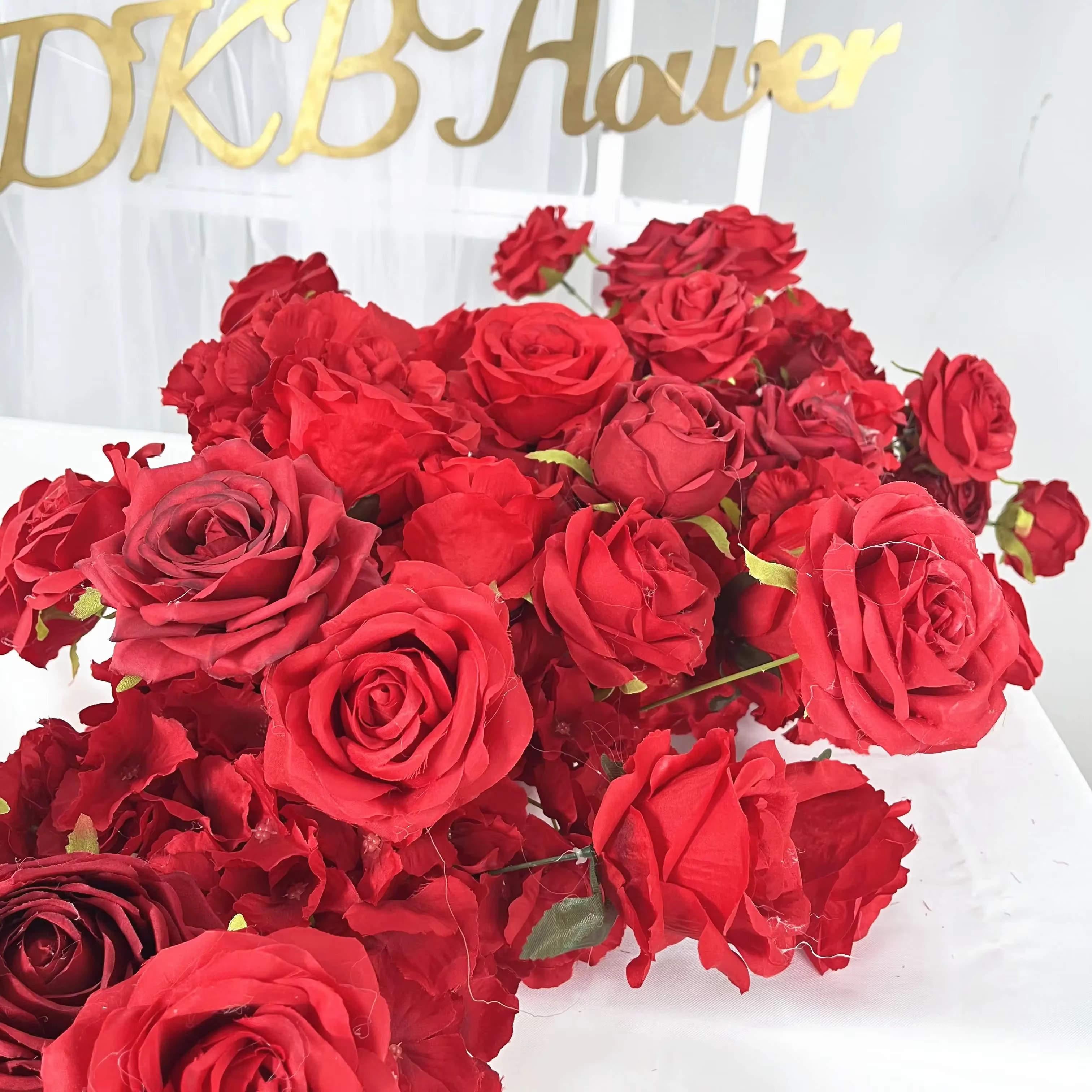 2m rose rouge plantes vertes artificielles fleur rangée coureur mariage toile de fond centre