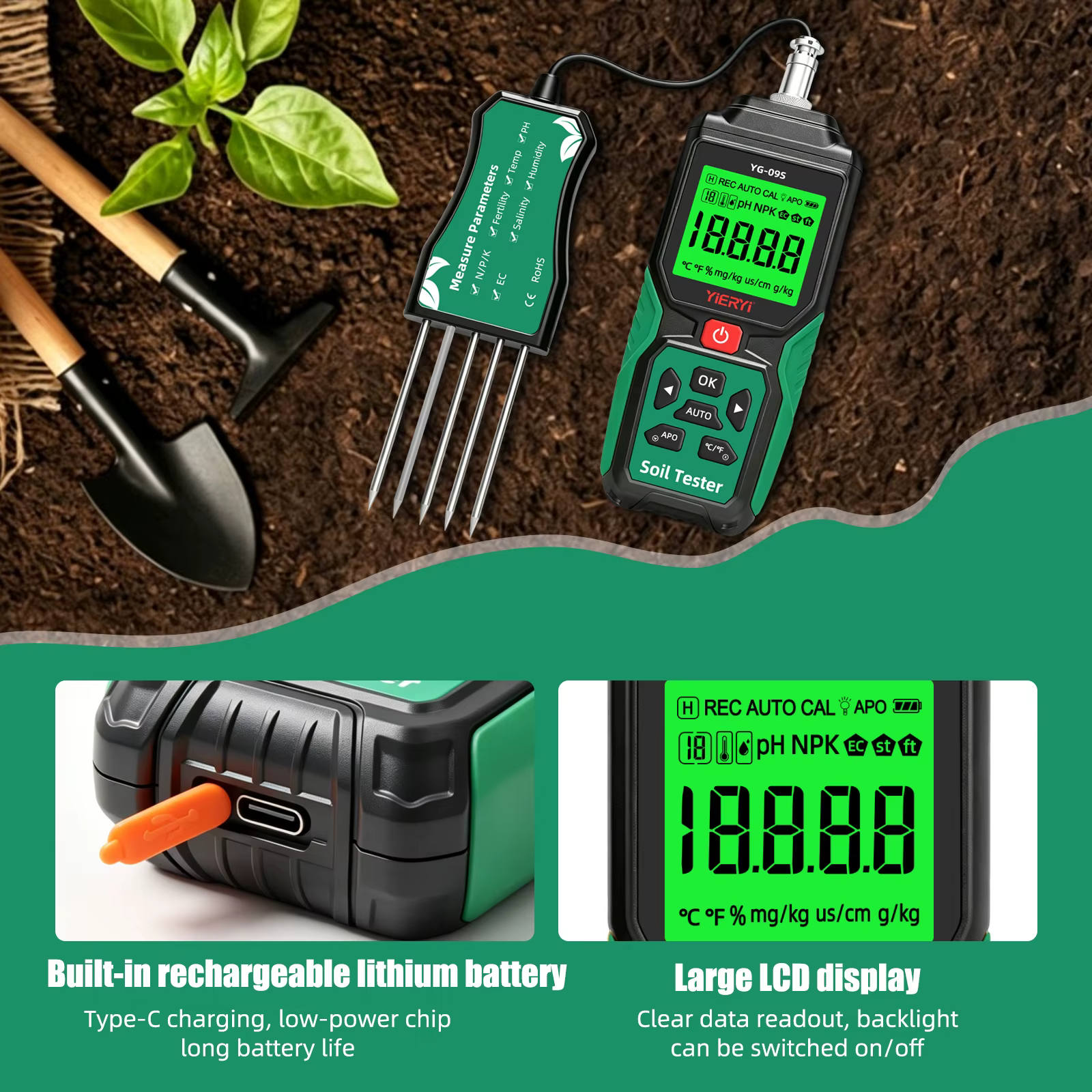 Testeur de sol numérique YIERYI 9 en 1