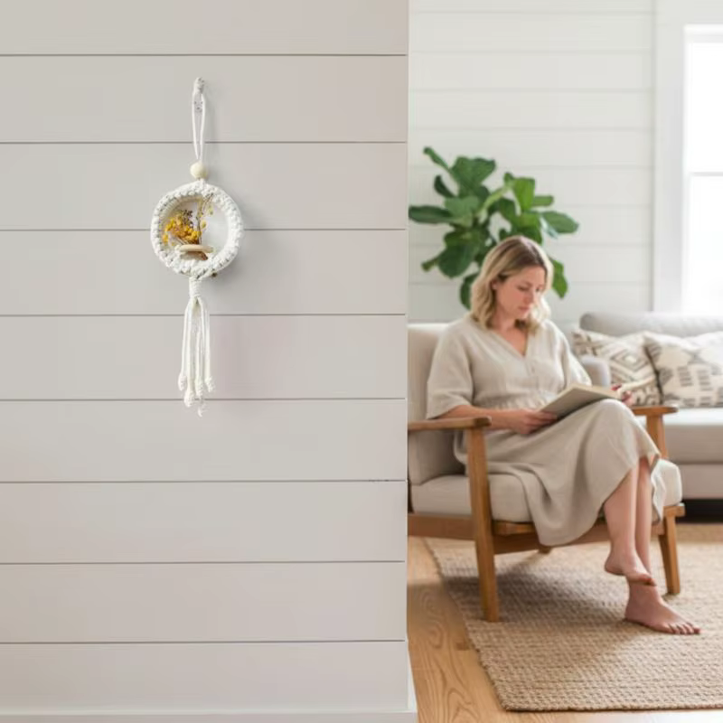 Support mural en macramé pour plantes aériennes