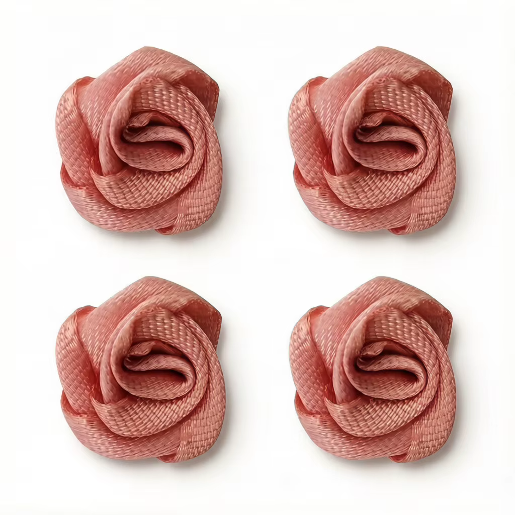 Mini fleurs artificielles en ruban de satin rose