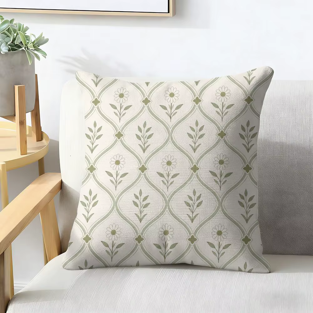 Housse de coussin géométrique aux motifs de fleurs sauvages colorées