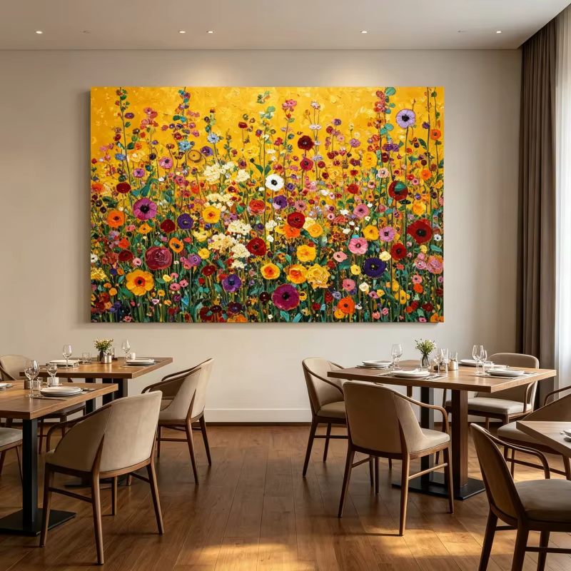 Peinture sur toile de fleurs abstraites, art mural floral vibrant, Gustav Klimt, fleurs sauvages colorées, affiche imprimée pour salon et bureau