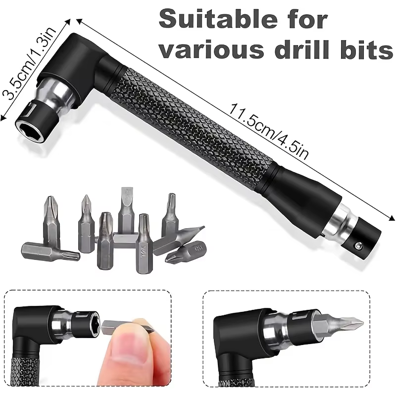 Le kit d'accessoires pour perceuse à angle droit comprend un adaptateur de douille, un adaptateur de perceuse d'angle à tige hexagonale, une foret oblique et une tête de lot