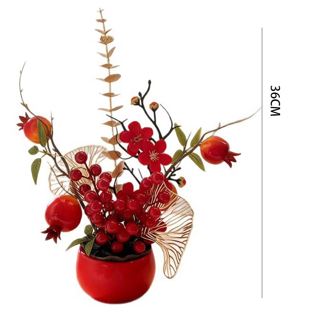 Nouvelle grande plante artificielle en pot de kaki rouge