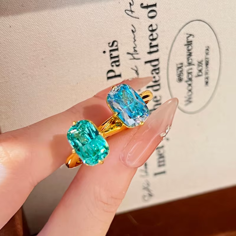 Bague rétro pour femme en diamant Paraiba, taille fleur de glace, ensemble de bijoux de fiançailles en diamant bleu marine