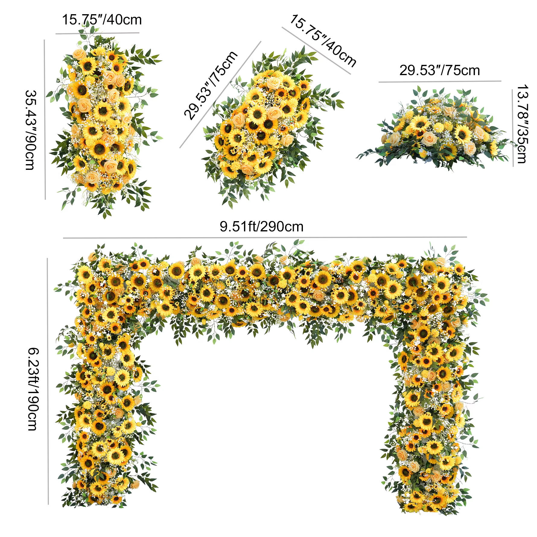XUELY X9196 Composition florale artificielle de tournesols et verdure pour toile de fond de mariage