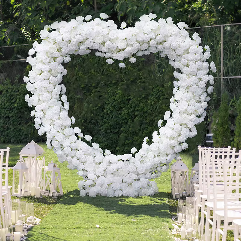 Angela fleur A8203 Base en tissu Rose blanche 5D Arrangement Floral décor toile de fond de mariage arc en forme de coeur rangée de fleurs accessoires d'événement