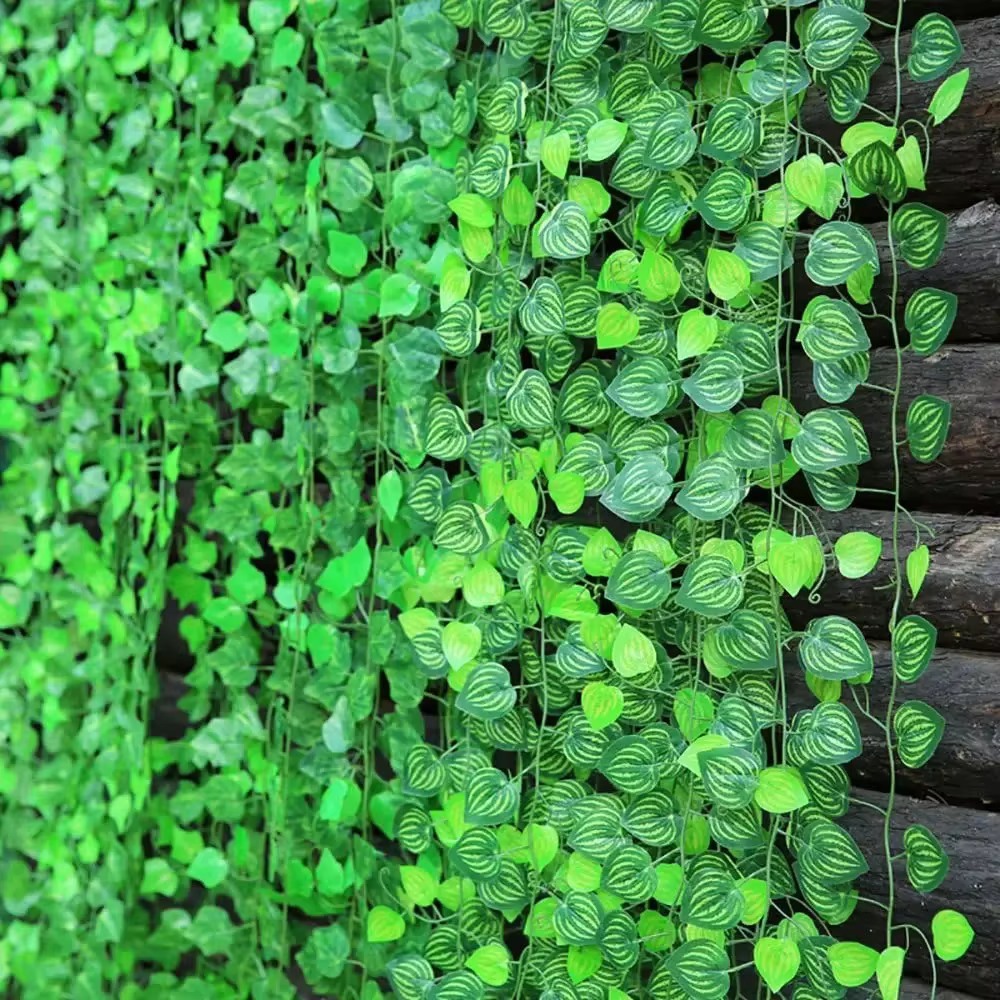 Feuilles de lierre vertes artificielles en rotin