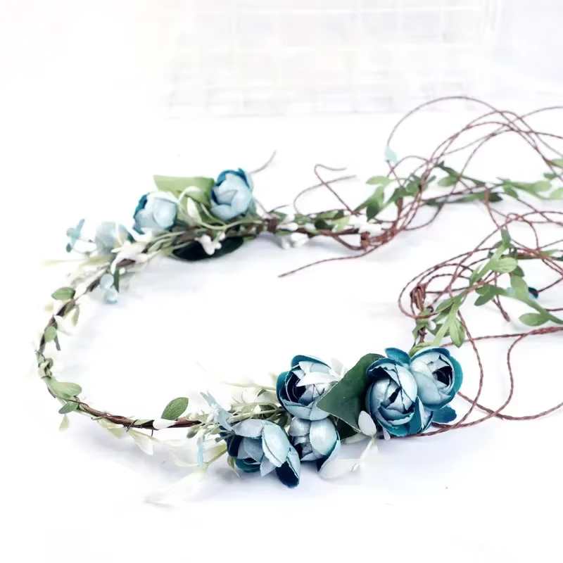 Bandeau couronne de fleurs en rotin pour femmes et filles