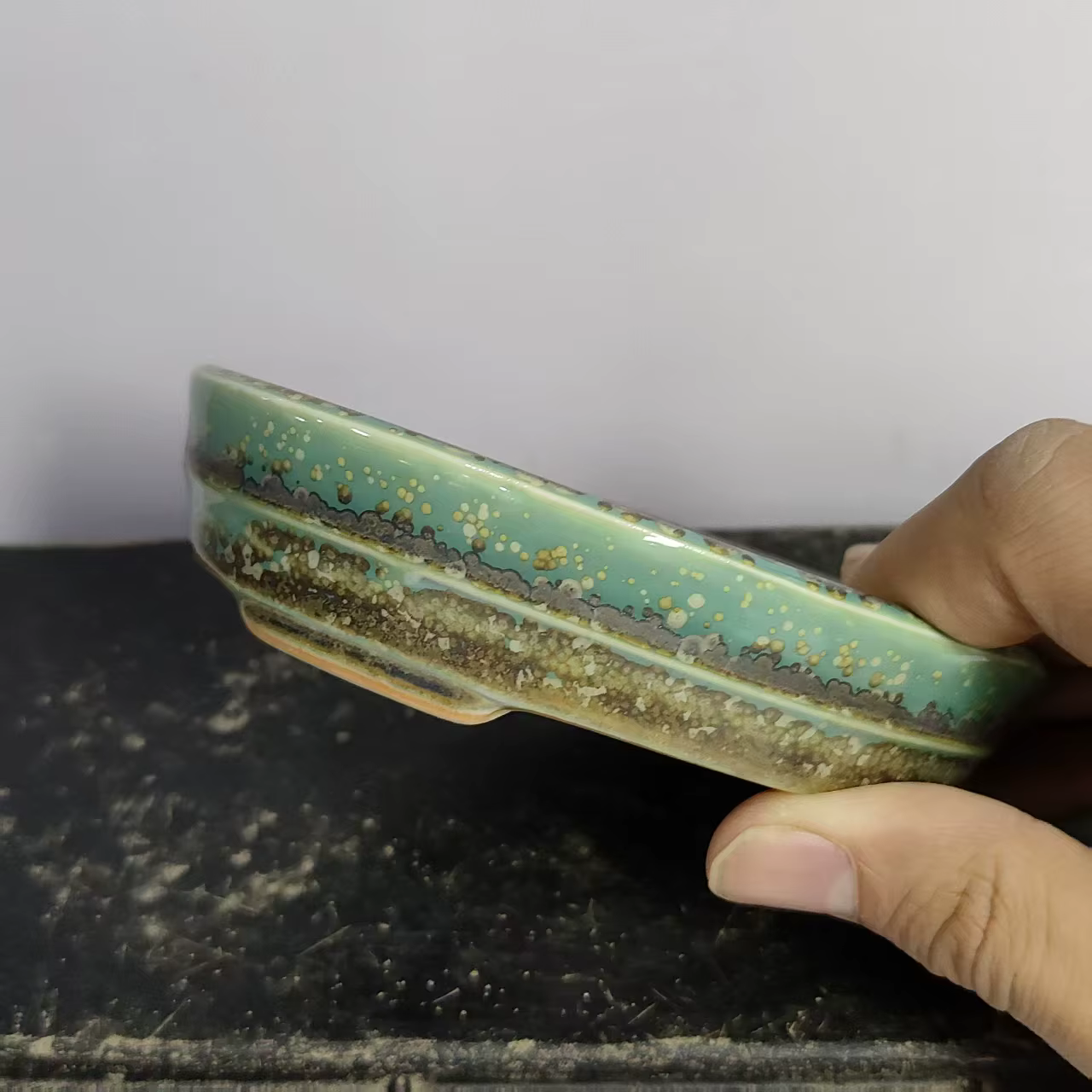 Pot à bonsaï glacé de forme ovale populaire avec motif de ligne