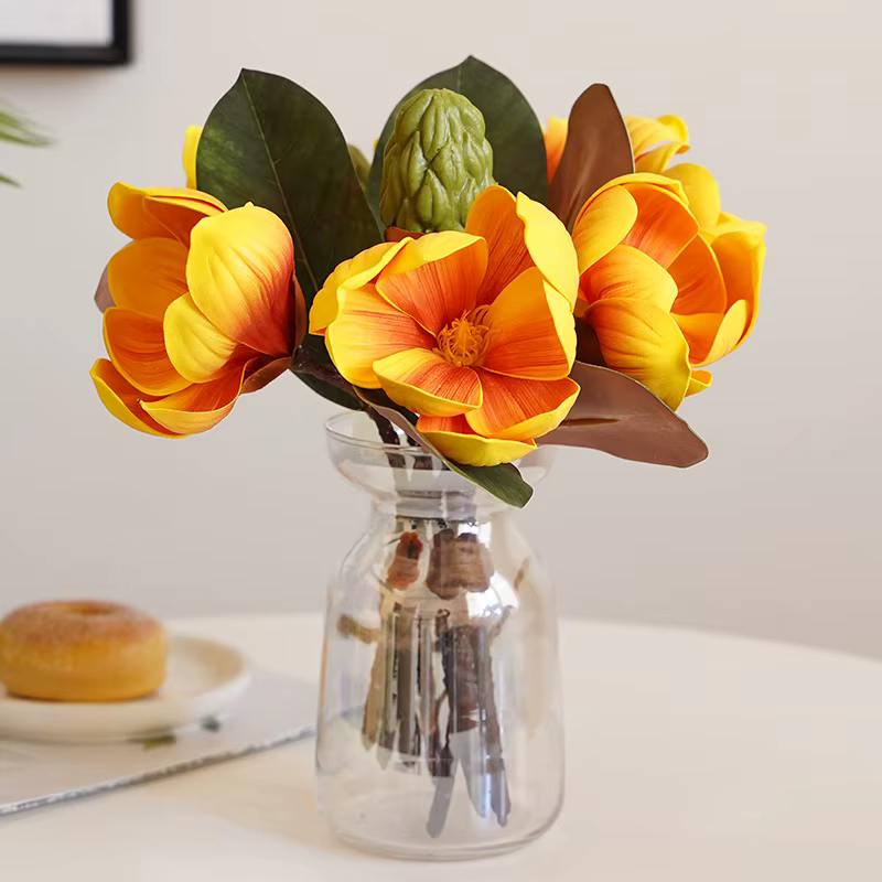 1 Bouquet, 4 fleurs simulées attachées avec de grandes