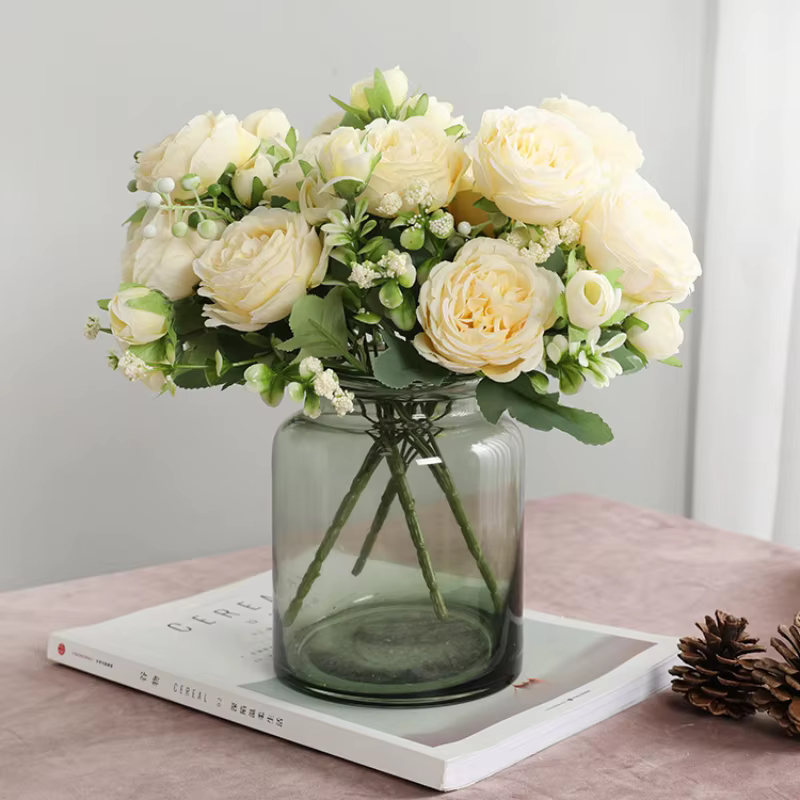 Vente chaude 1 pièces/30 cm Rose Bouquet de soie pivoine fleur artificielle 5 grosse tête 4 petit bourgeon mariée mariage décoration de la maison Artifi