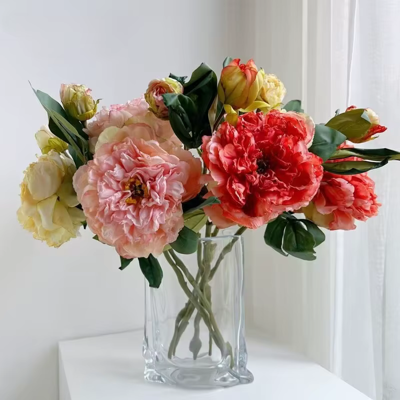 49CM pivoine rétro fleur artificielle lumière luxe grand bouquet