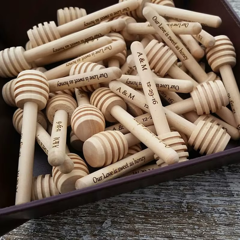 Bâtonnets à miel en bois personnalisés, cadeaux d'invités de mariage, souvenirs de mariage personnalisés, anciers à remuer Assad pour pot
