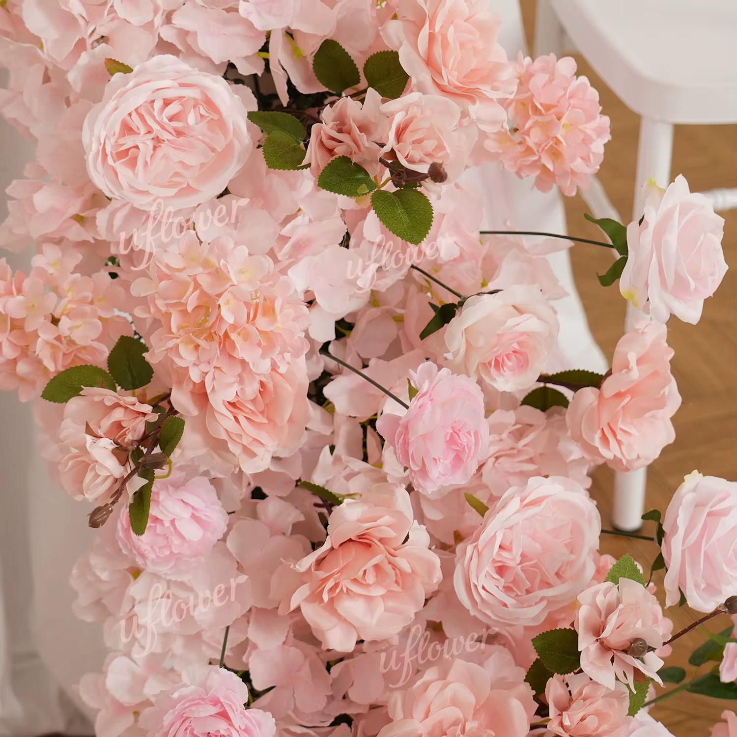 2026 Uflower Rangée de fleurs artificielles roses personnalisées de luxe pour centre de table