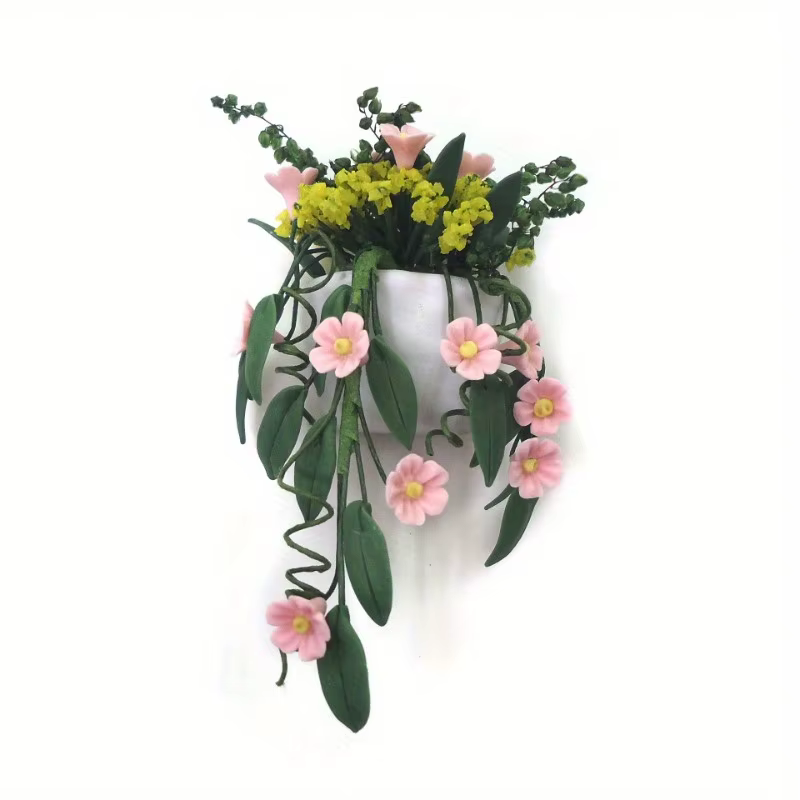 Mini fleur d'argile blanche tenture murale Pollen chrysanthème vigne panier de fleurs