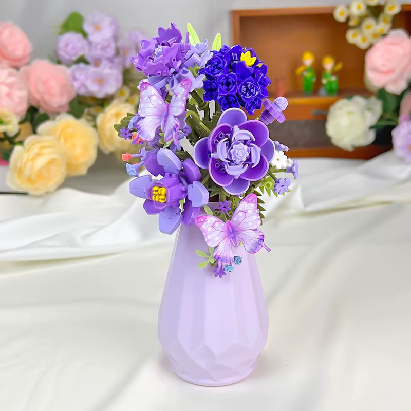 Blocs de construction de bouquets de fleurs avec vase