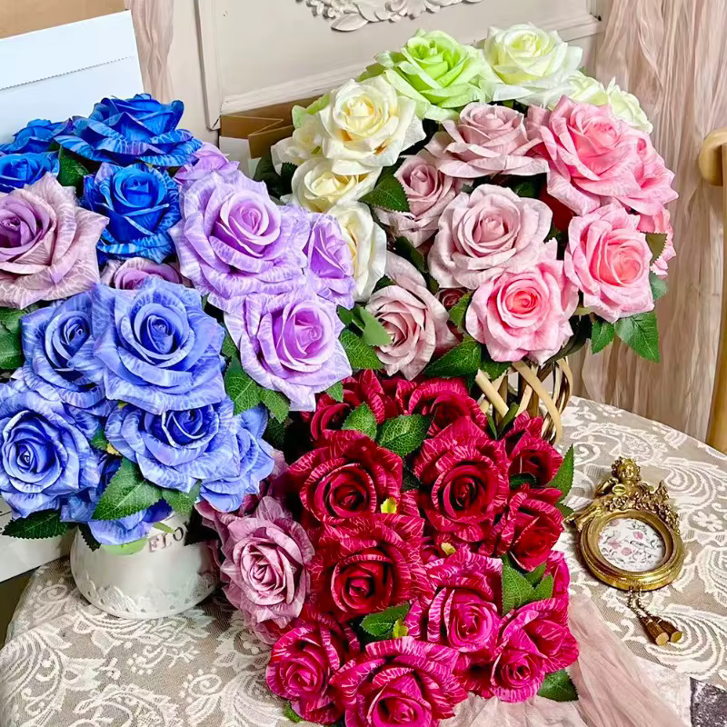 Fleurs artificielles en soie à 7 têtes