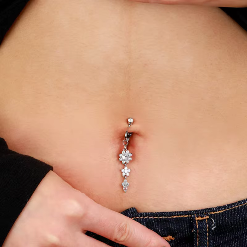Clip sur nombril anneau papillon cuivre Zircon rose faux ventre Piercing ombilical nombril corps bijoux à la mode Style