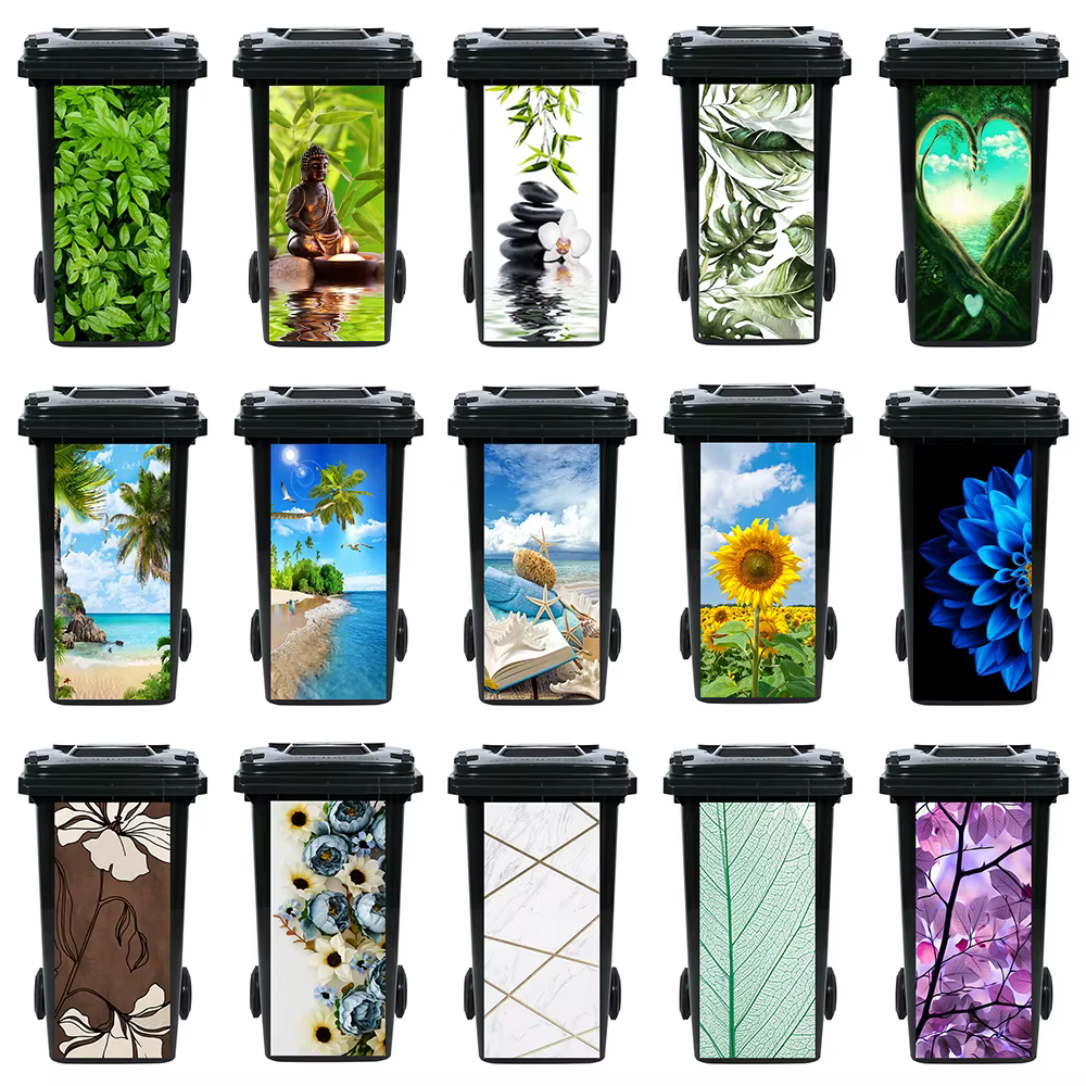 Autocollant de poubelle de fleurs de plantes vertes