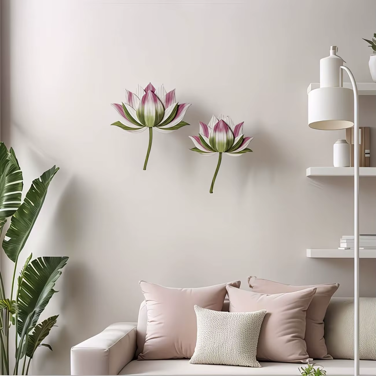 2 pièces Décoration murale en bois de fleur de lotus naturelle