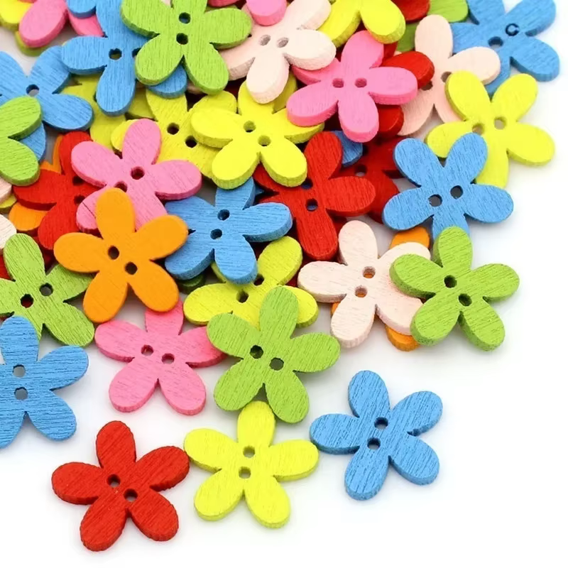 Boutons décoratifs en bois à fleurs mélangées