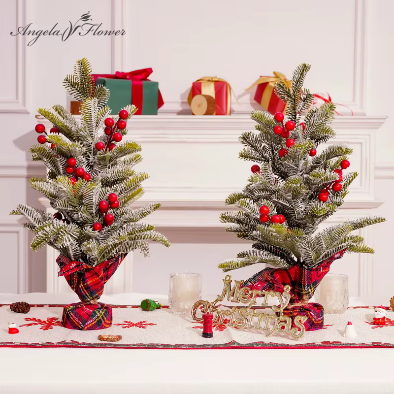 Angela fleur rouge baies pin aiguille Mini arbre de noël nouvel an maison Table chandelier décorations fenêtre affichage accessoire SD-0362