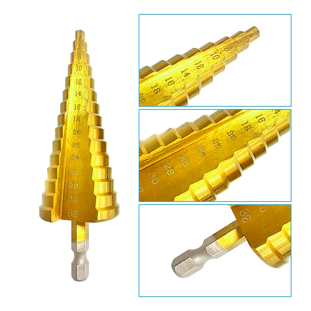 Foret étagé à tige hexagonale plaquée titane, rainure droite, ensemble d'accessoires d'outils, offres de forets Wildoda, 3mm, 12/4mm, 12/4mm, 20/4mm, 32mm