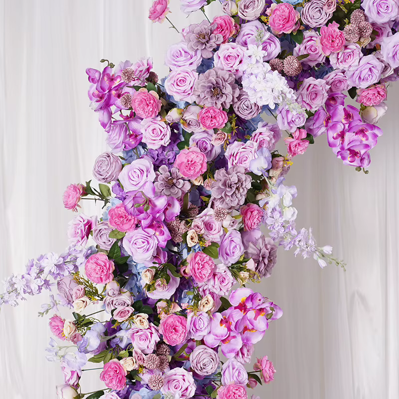 H7792 luxe 5D violet Rose orchidée Delphinium fleur rangée mariage toile de fond arc Arrangement Table pièce maîtresse bienvenue signe décor