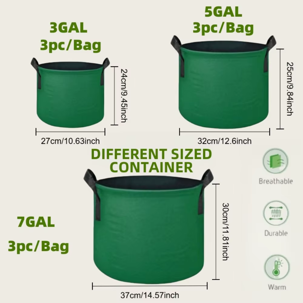 Sacs de culture en feutre vert 3/5/7 gallons pour plantes