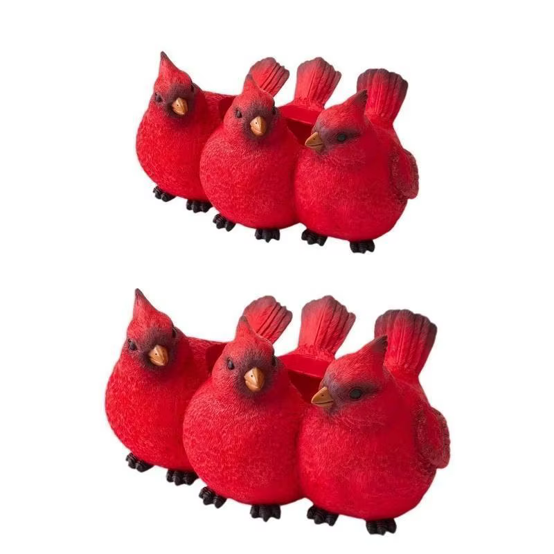 Pot de fleur à trois oiseaux rouge de dessin animé