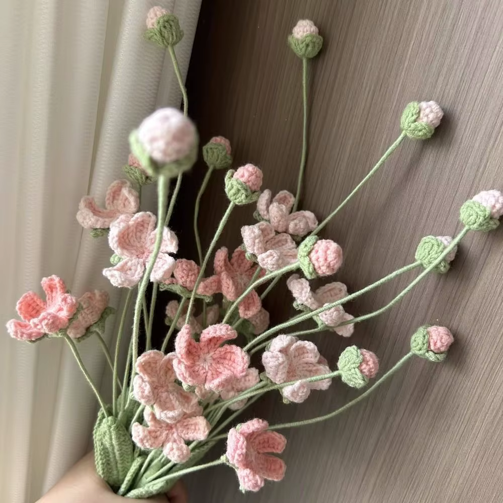 Bouquet de fleurs DIY mignonnes, fleurs au crochet, décoration de mariage et de maison, cadeaux, fleurs tissées à la main, arrangement floral pour la maison