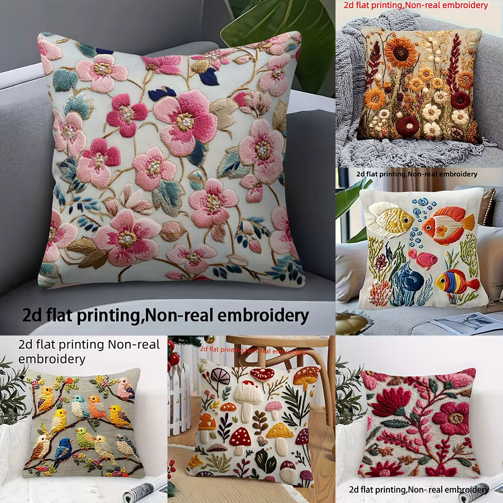 Housses de coussin imprimées en 2D à motifs floraux