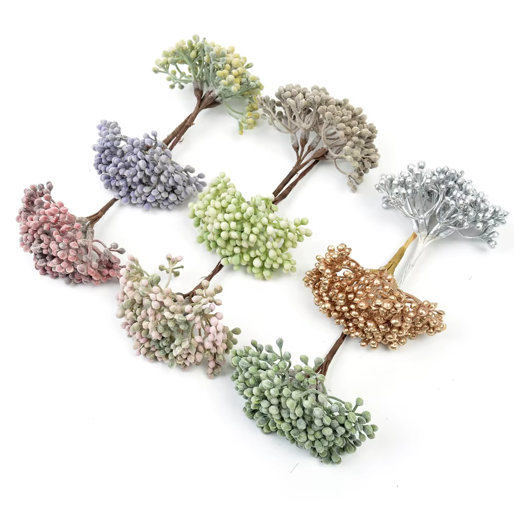 Bouquet de fleurs artificielles, baies, étamines, fausses plantes, pour décoration de maison, décorations de mariage, accessoires de guirlande artisanale, DIY, 1/3