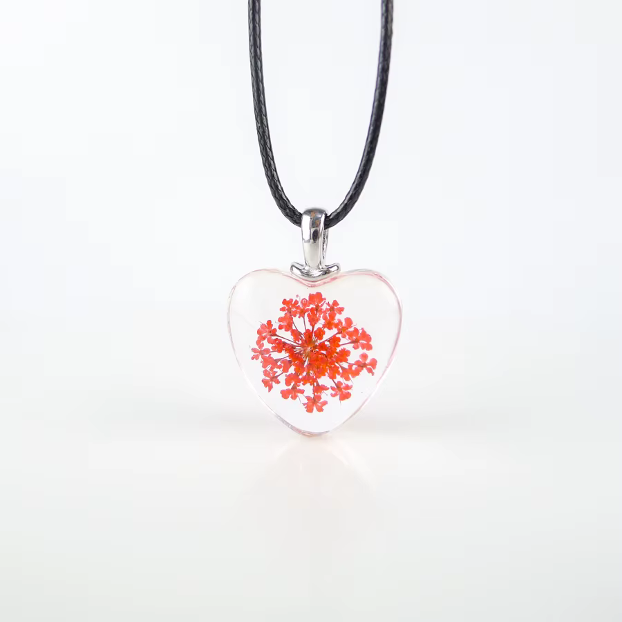 Pendentif en Verre en Forme de Cœur Fait à la Main, Long Collier pour Femme Amoureux, # FY406