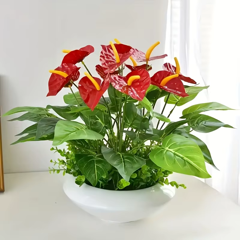 Fleurs artificielles de palmier rouge à 12 têtes