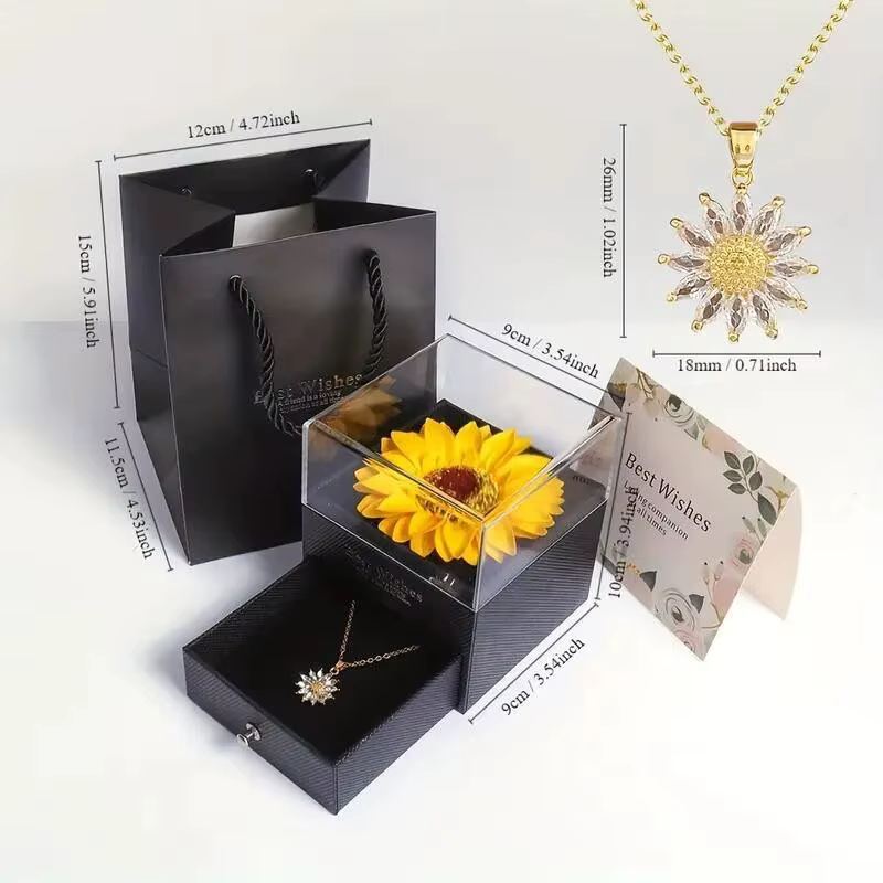 Collier tournesol avec coffret cadeau pour petite amie femme je t'aime parfait pour la fête des mères