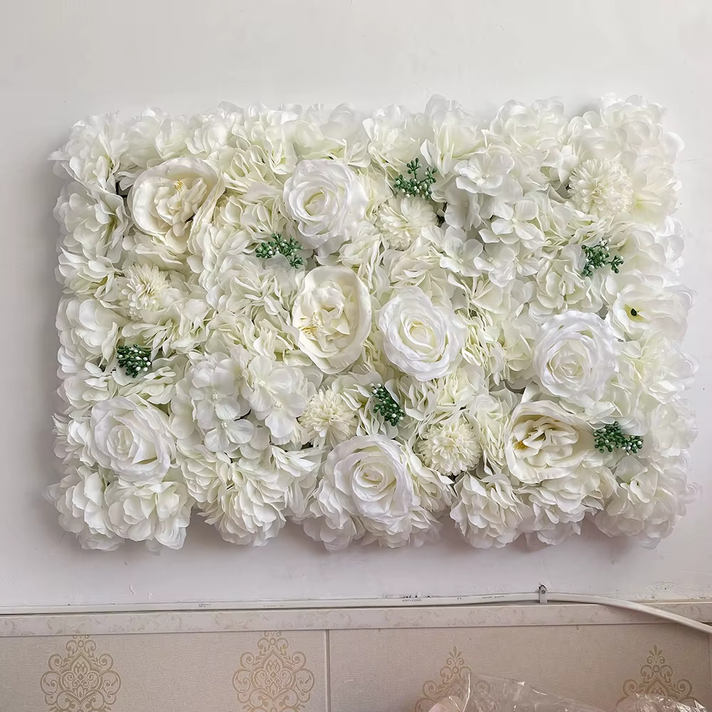 Mur de fleurs artificielles blanches pour décoration de noël