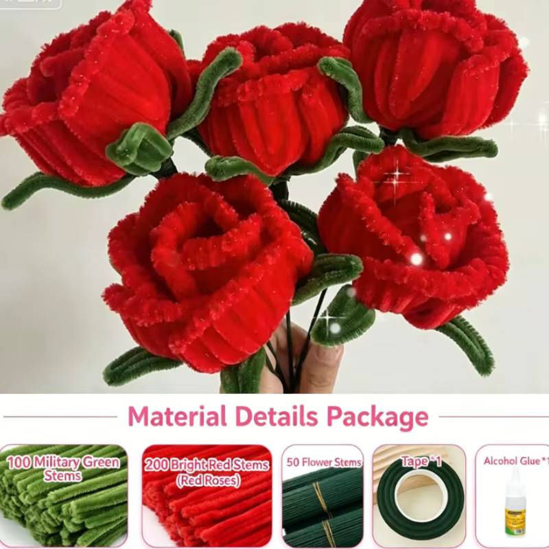 Kit de Matériaux DIY pour Bouquet de Fleurs en Chenille Douce et Moelleuse