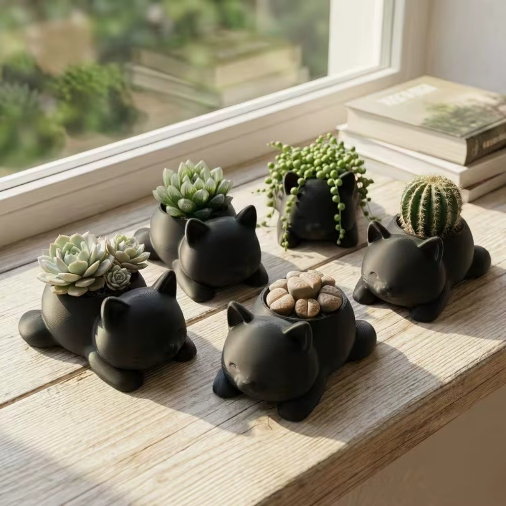 Pot de fleurs amusant imprimé en 3D en forme de chat