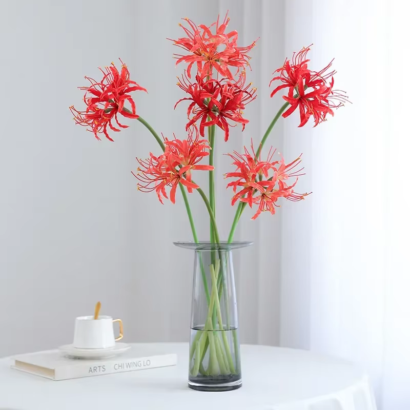 Fleurs artificielles de branche de lys d'araignée rouge champagne