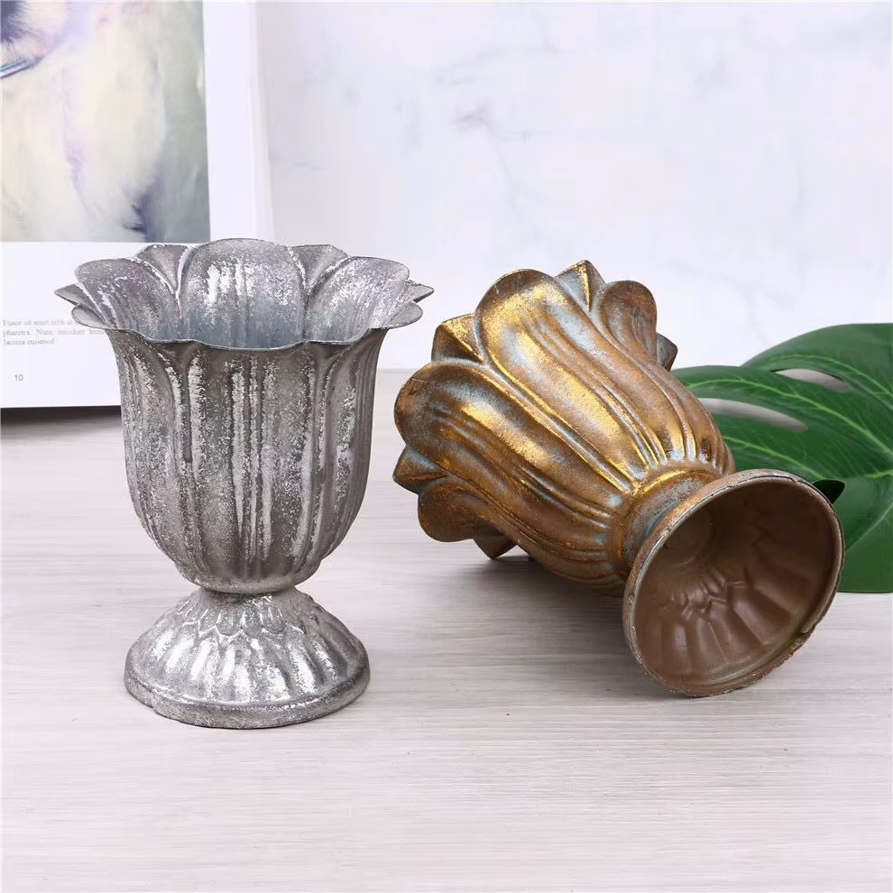 Vase en métal européen Vintage, décor Floral, Art en fer, accessoire de photographie pour la maison, Pot de fleur décoratif