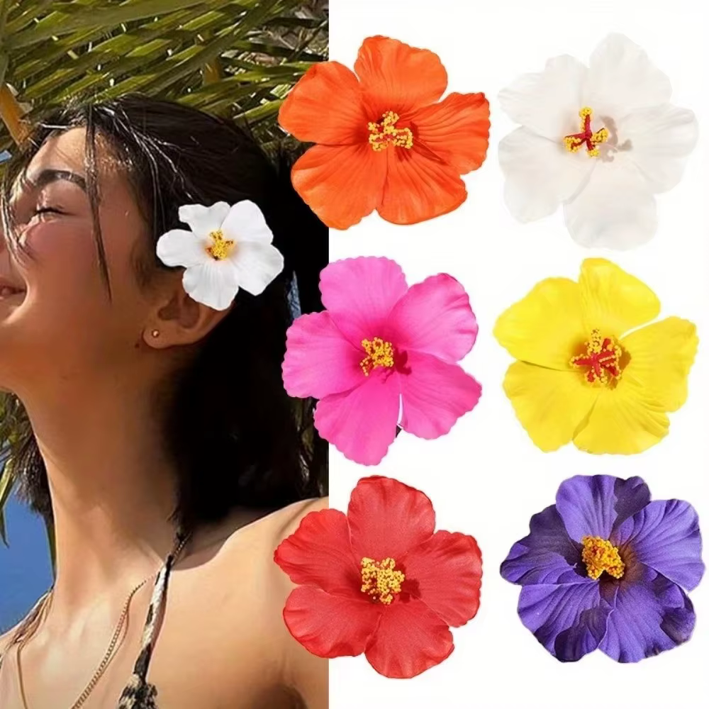 Pinces à cheveux Hawaïennes Fleur d'œuf, Coiffe Bohème Fleur Hibiscus, Épingles à Cheveux Décoratives Romantiques pour Femmes et Filles