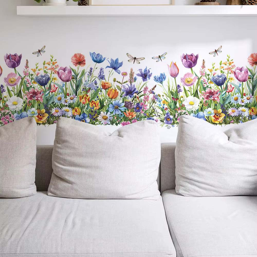 Autocollants muraux de fleurs et feuilles peintes
