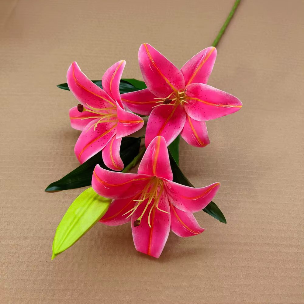1 lot avec 3 fleurs et 1 bouton de fleur artificielle de lys