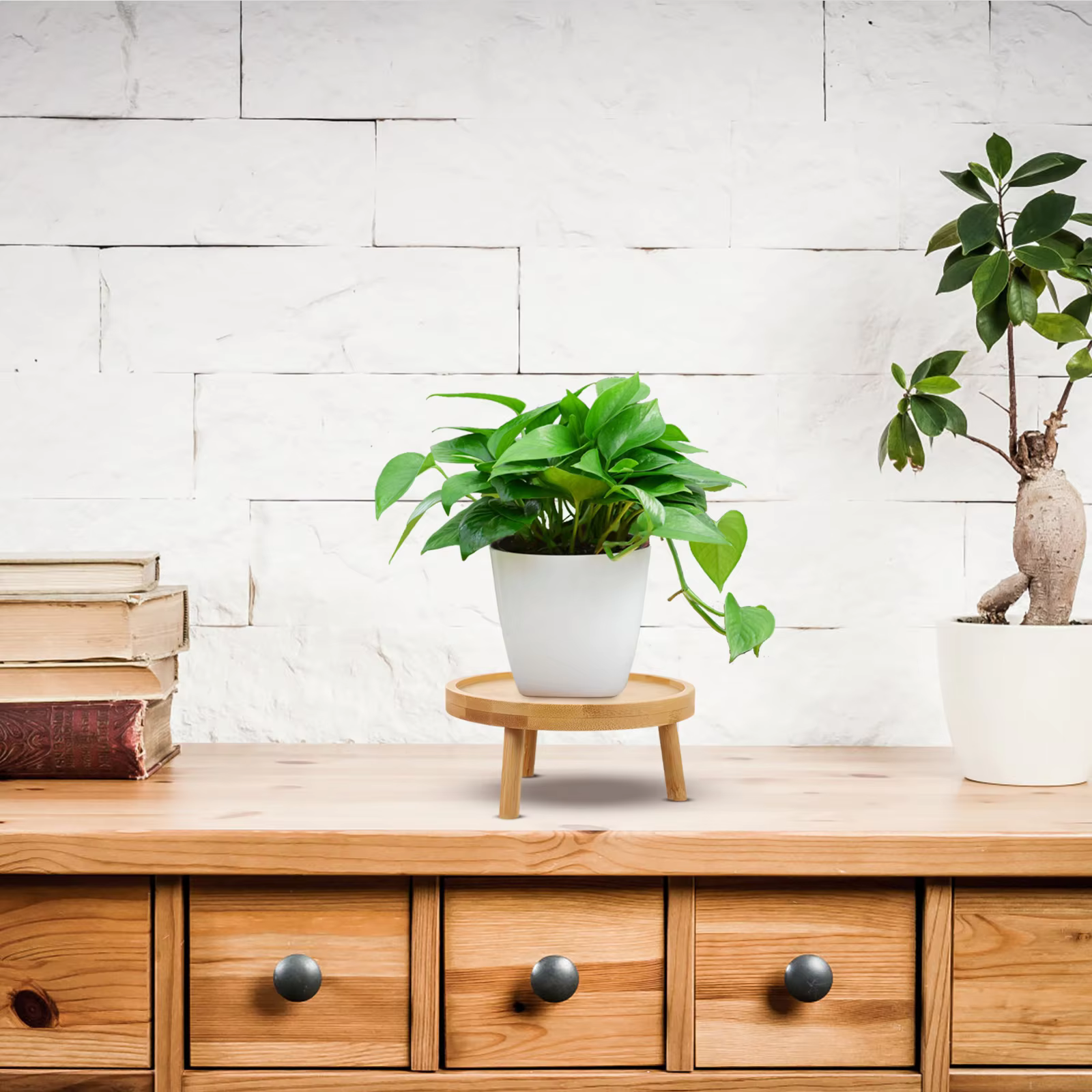 Support décoratif rond en bois massif pour pots de fleurs